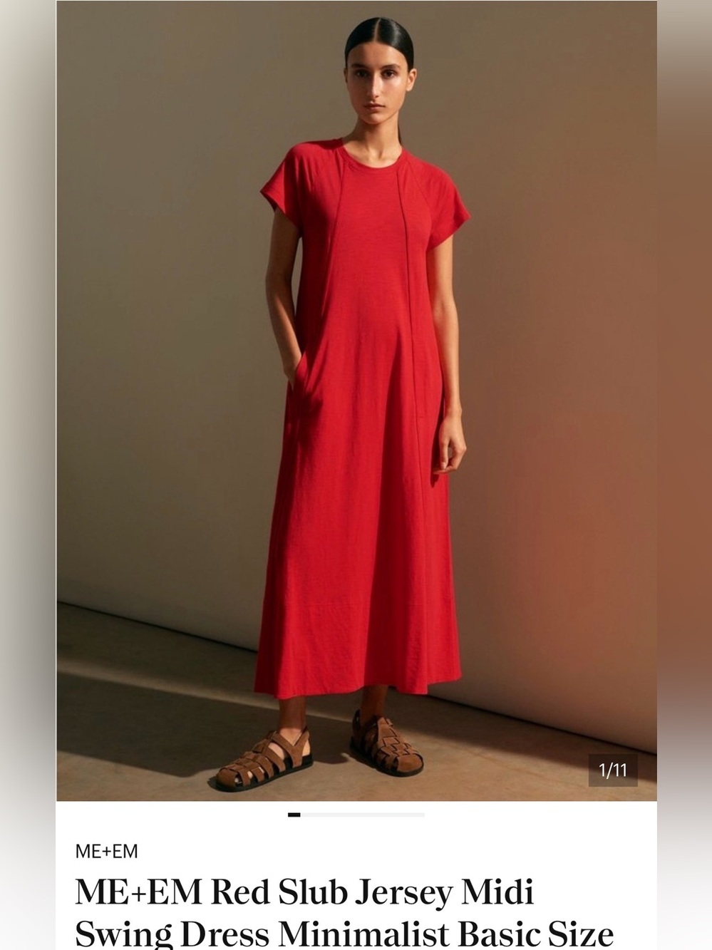 ME+EM Scarlet Slub Jersey Midi Dress